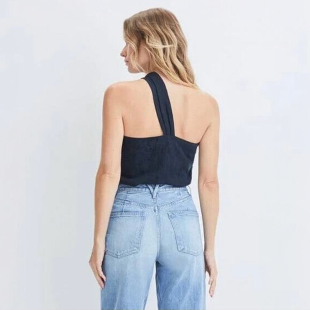 New Veronica Beard Belinda Linen Jacquard One Shoulder Top Sz 10 Blue - Picture 3 of 14